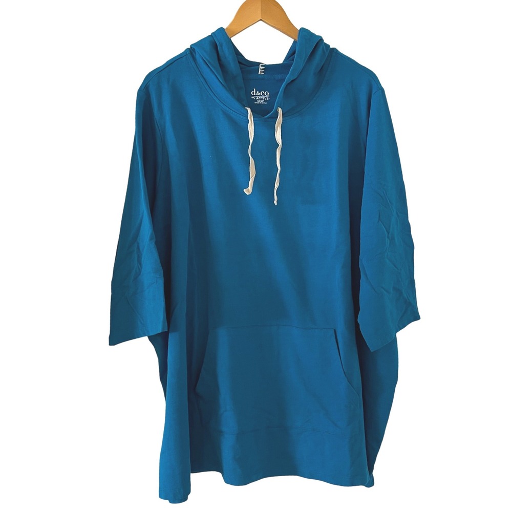 Denim & Co Active Womens 5XP Blue Hoodie‎ Pullover Drawstring Sweatshirt Blue